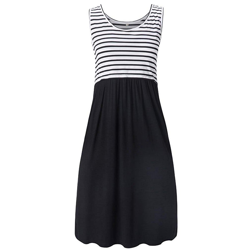 Sassy Striped Sleeveless Nursing Dress